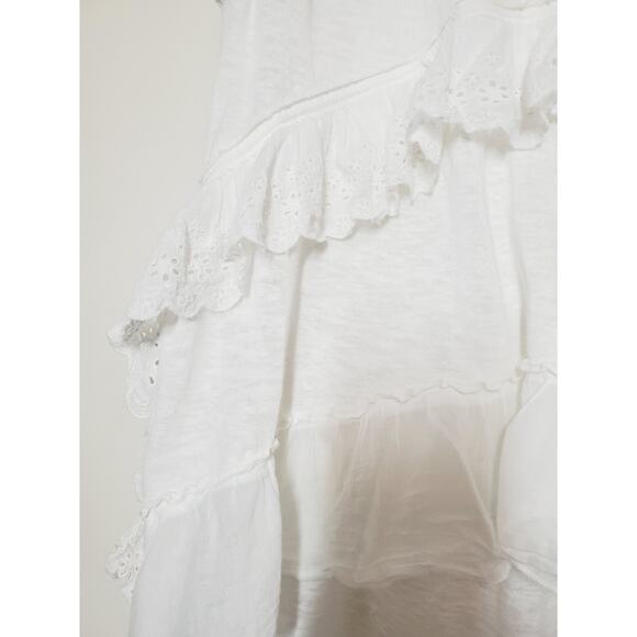 Free People Claire Tee Tunic Top Eyelet Ruffle Tiered Womens Small Oversized - Picture 10 of 16